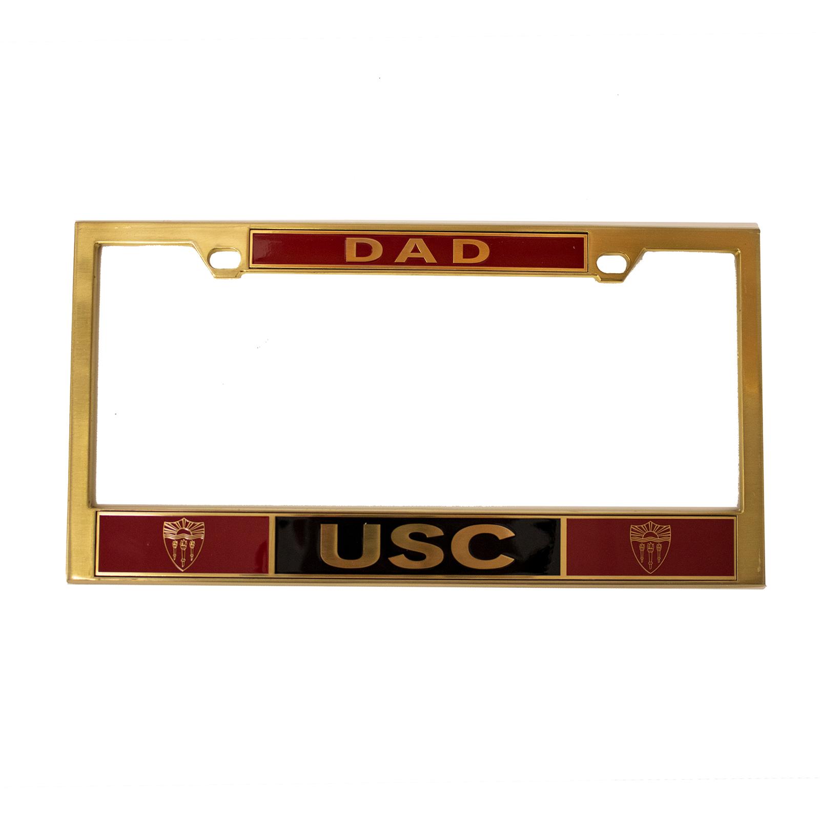 USC Shield Dad License Plate Frame Brass by The U Apparel & Gifts image01